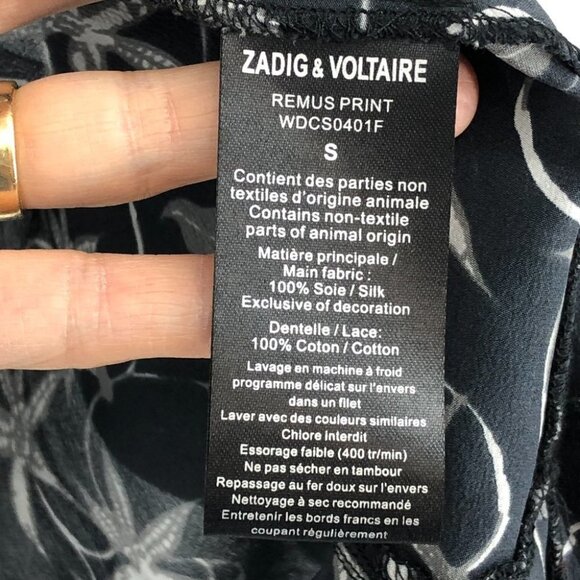 Zadig & Voltaire Dark Floral Remus Print Drop-Waist Silk  Long Sleeve Dress S - Picture 6 of 16